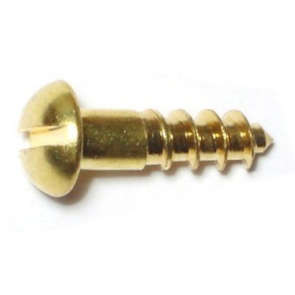 Midwest Fastener Wood Screw, #8, 5/8 in, Plain Brass Round Head Slotted Drive, 36 PK 61691
